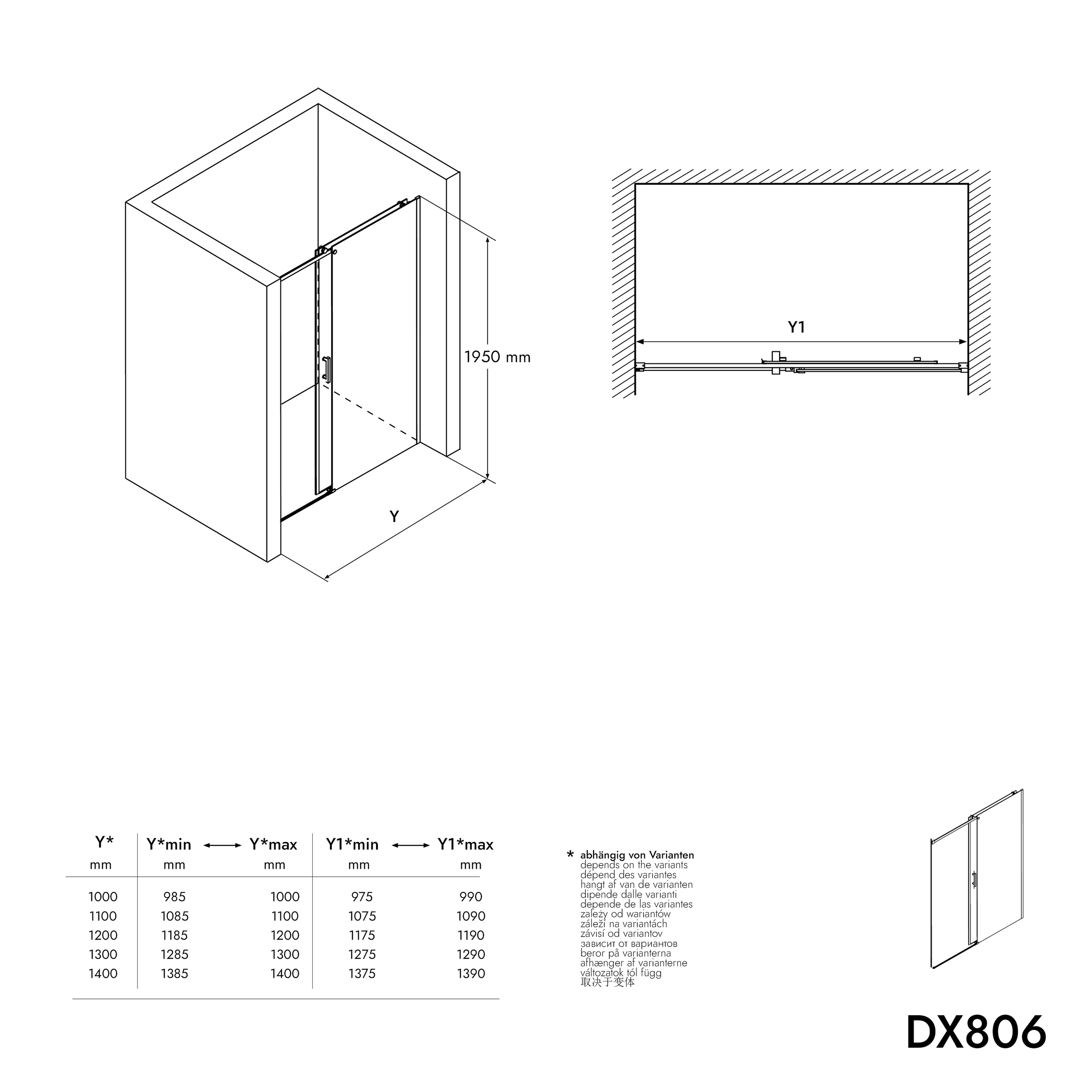 Inbyggnadsdusch med skjutdörr DX806A FLEX