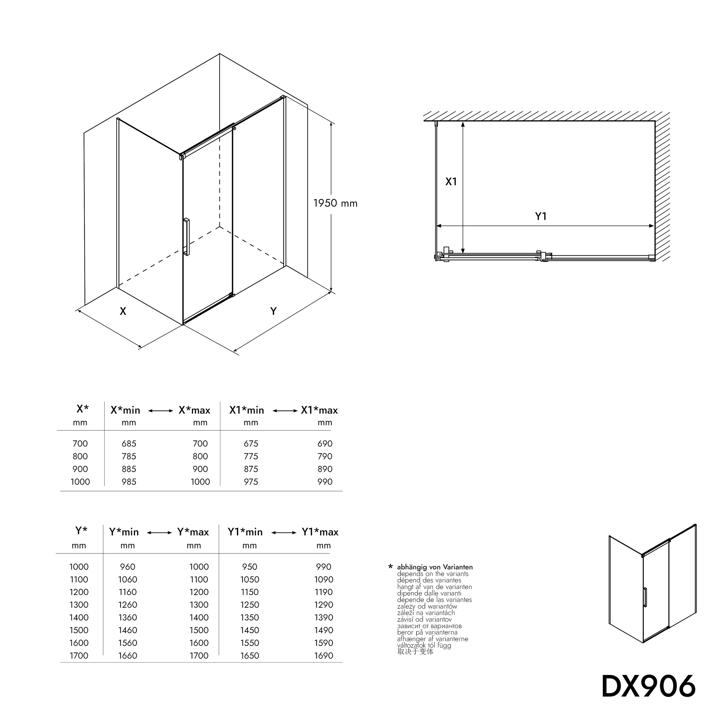 Hörndusch med mjukstängande skjutdörr DX906 FLEX Svart matt - 8 mm nanogrått glas - valbar bredd