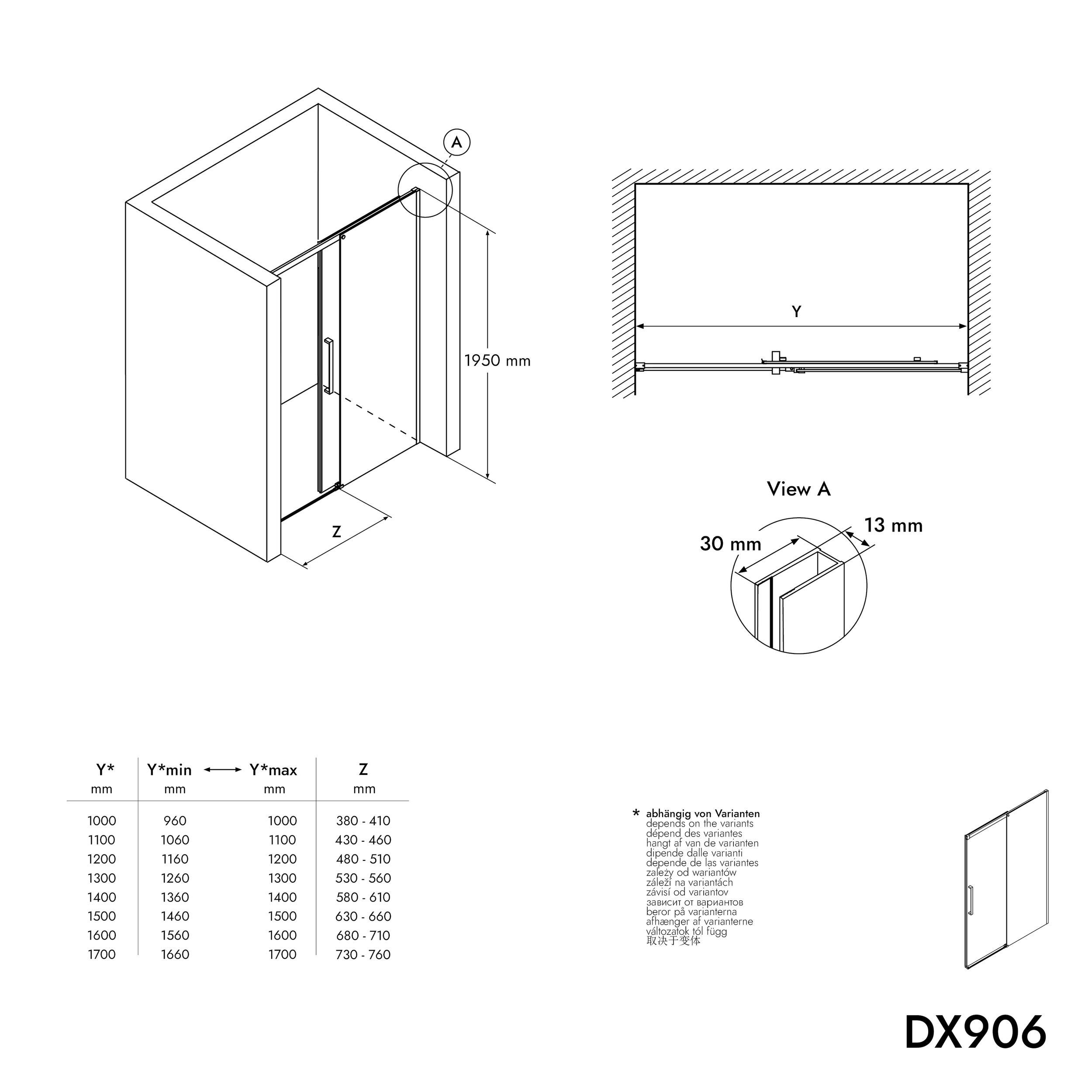 Inbyggnadsdusch med skjutdörr Soft-Close DX906 FLEX