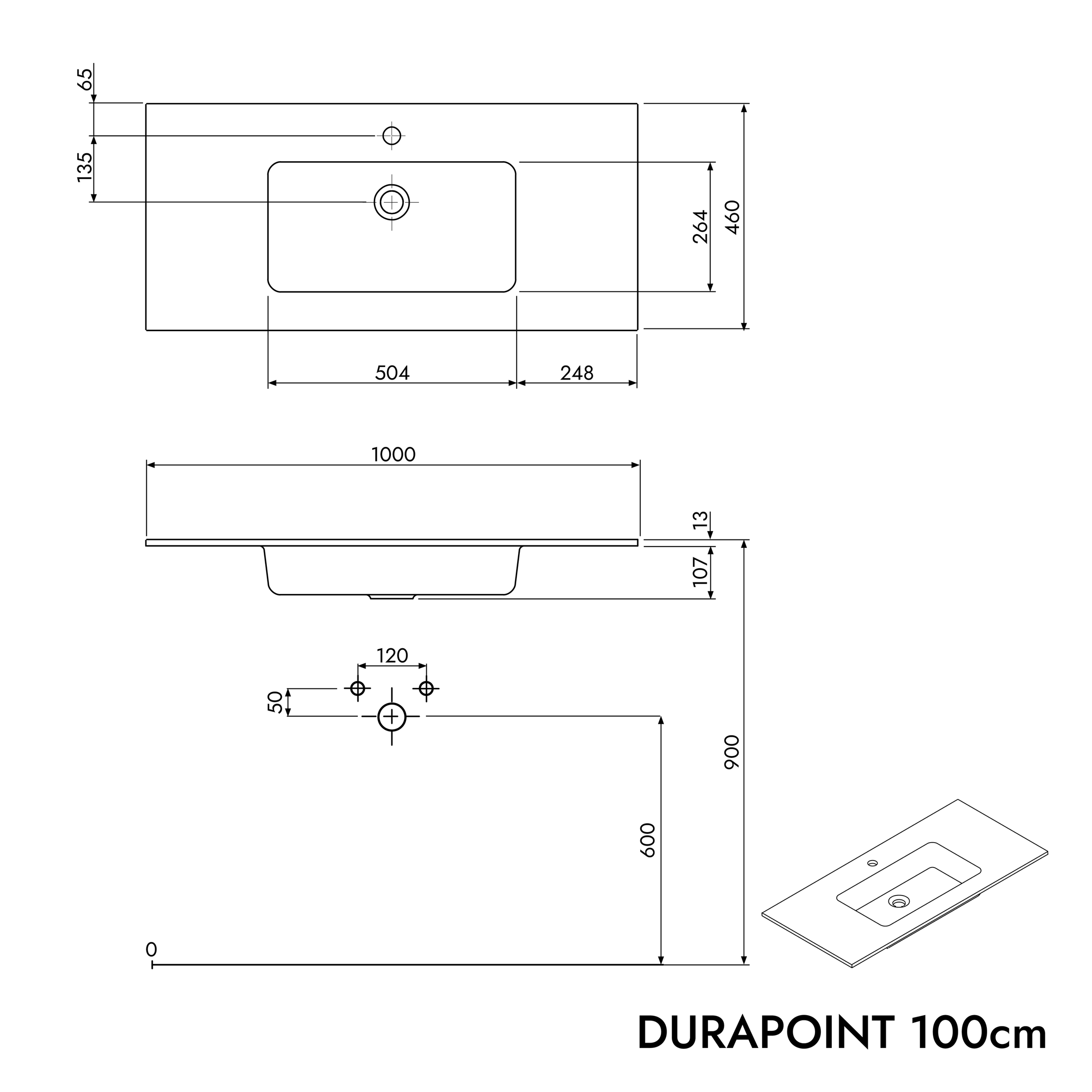Duravit handfat med underskåp TIM 100 cm
