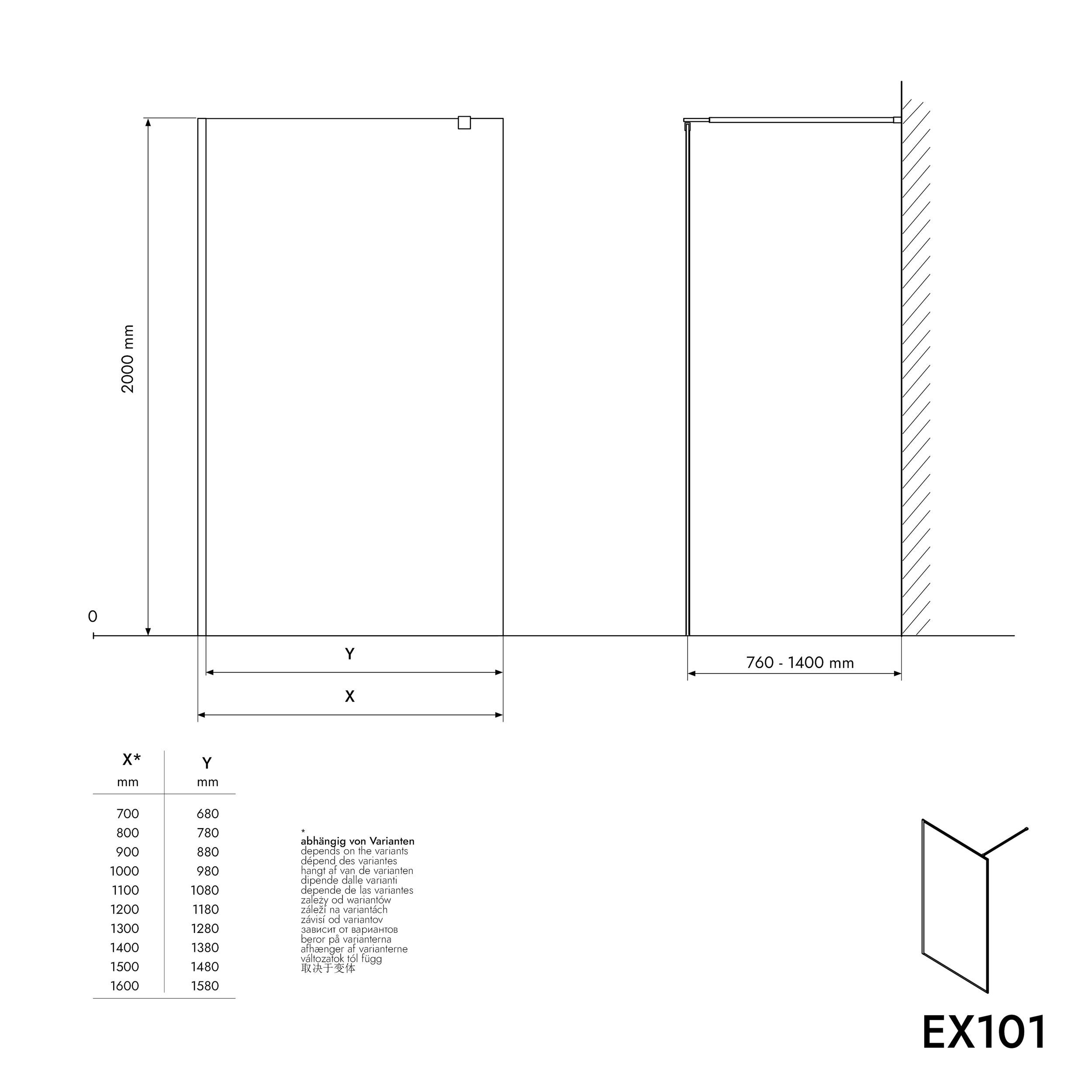 Duschvägg Walk-In Nano äkta glas EX101