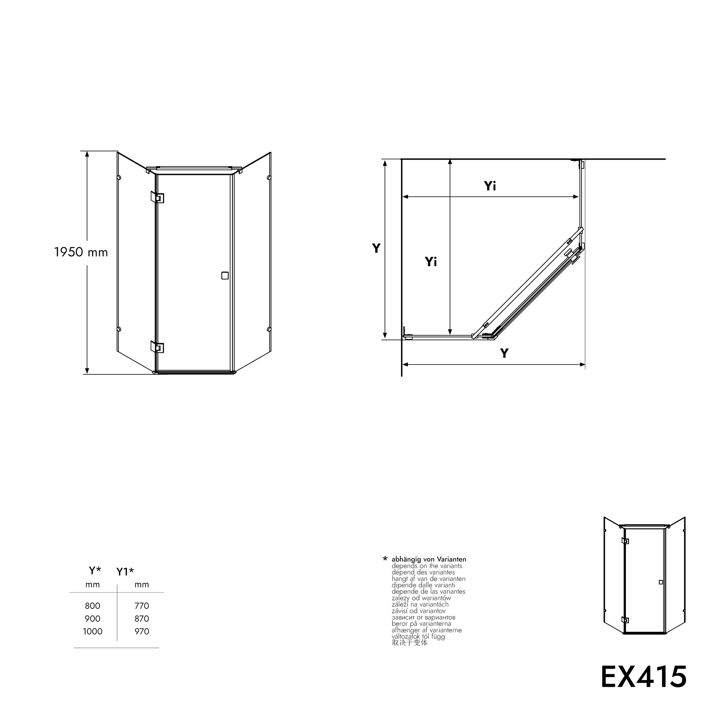 Duschvägg utan femhörnig ram av äkta nano-glas EX415 - 90 x 90 x 195 cm