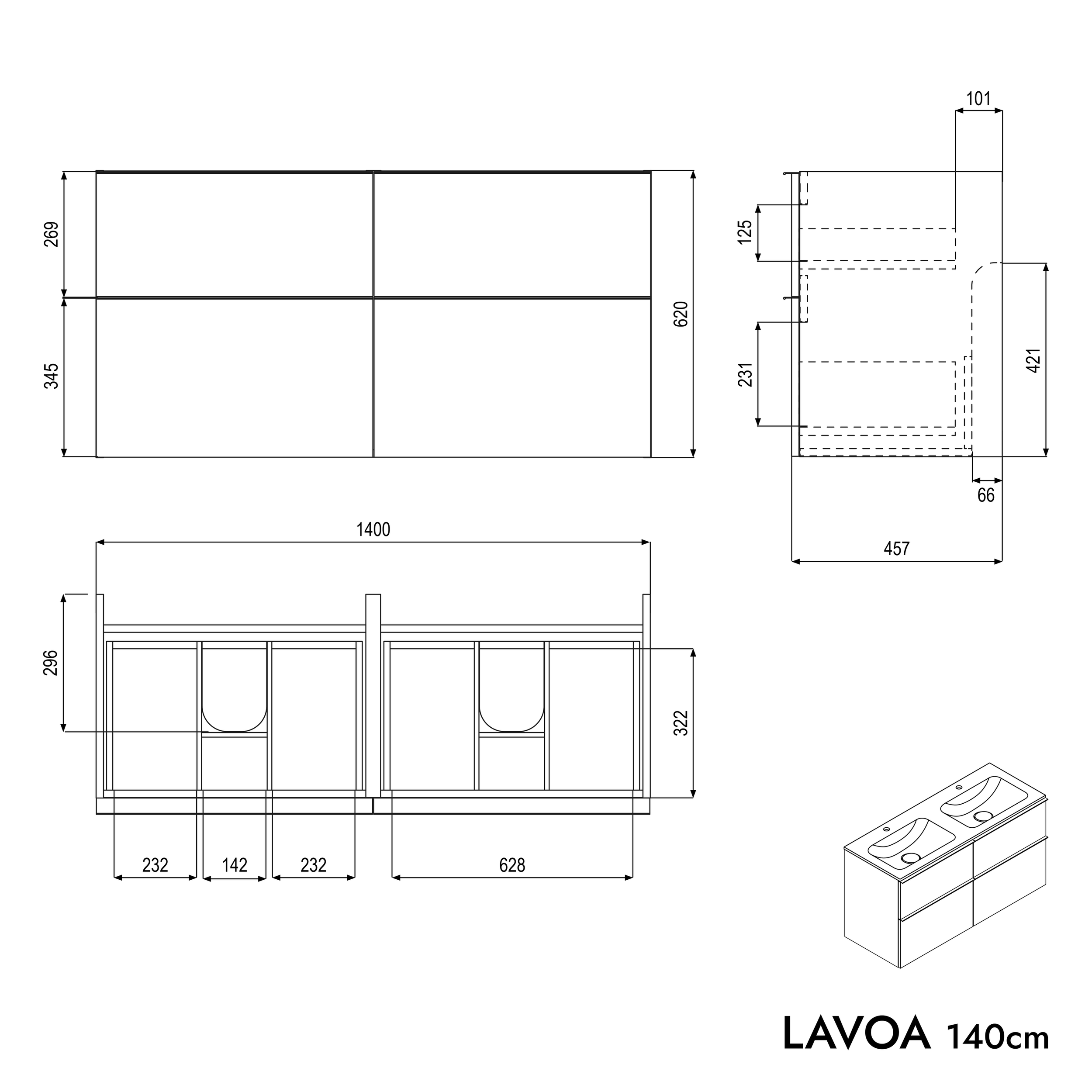 Tvättställsskåp LAVOA 140 cm