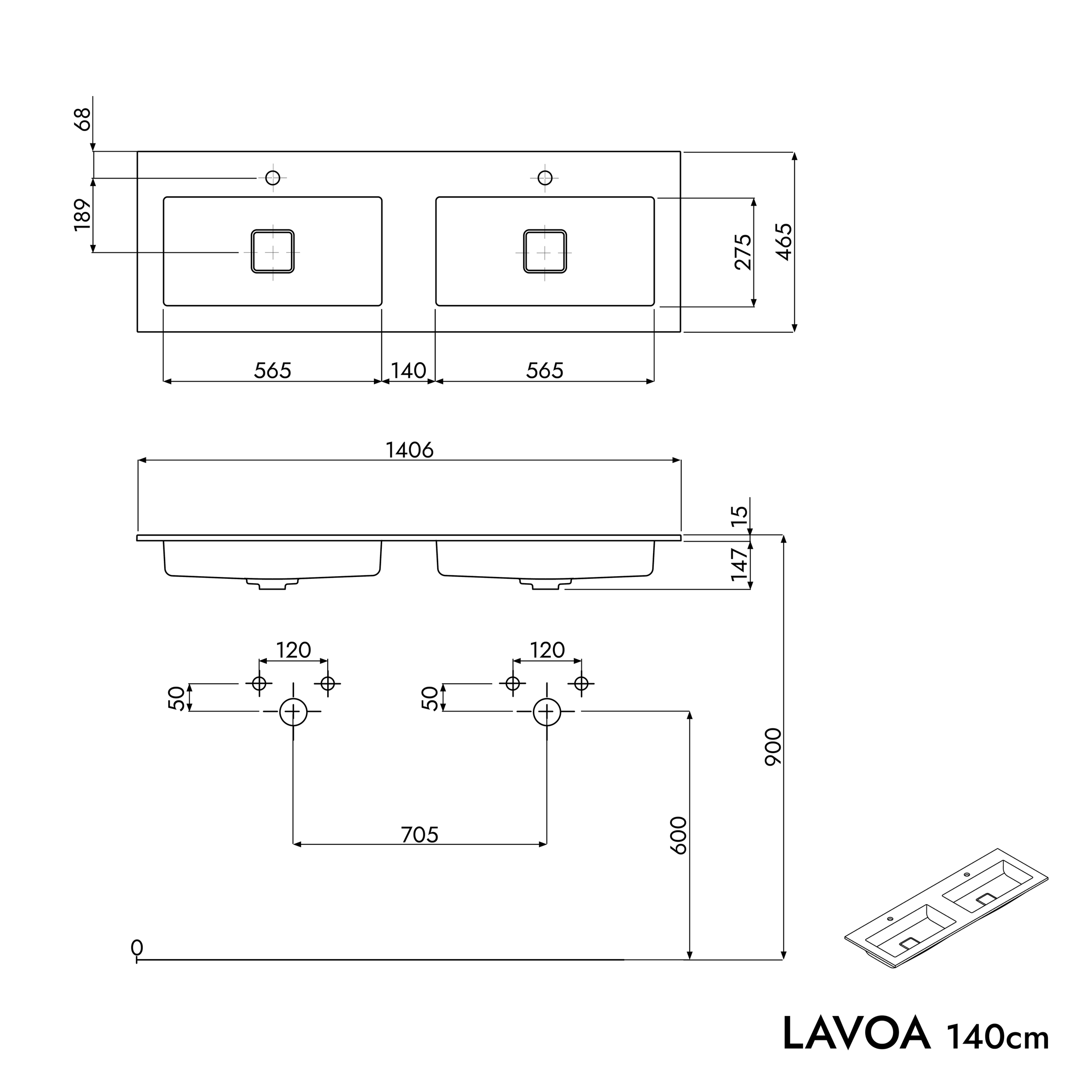 Tvättställsskåp LAVOA 140 cm