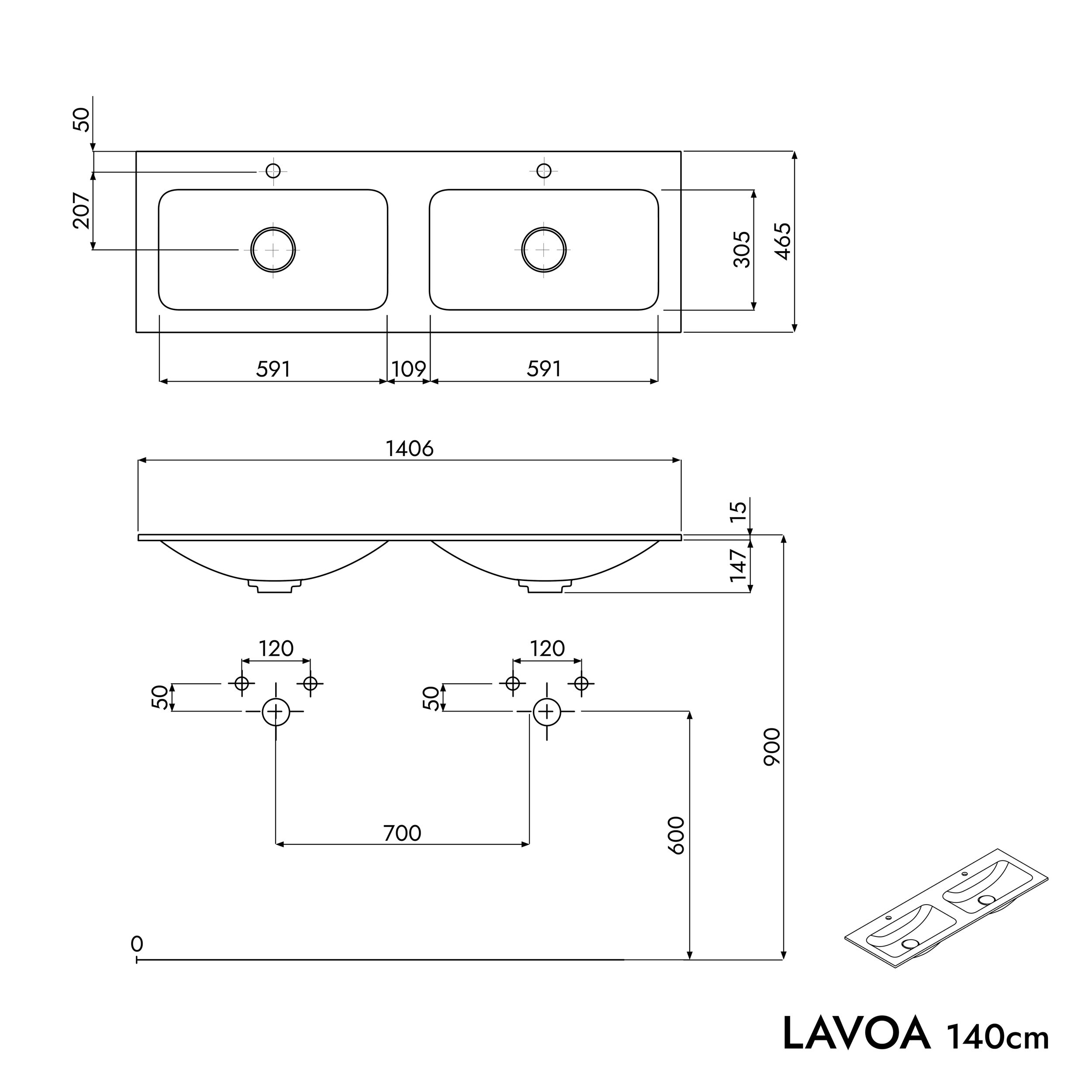 Tvättställsskåp LAVOA 140 cm