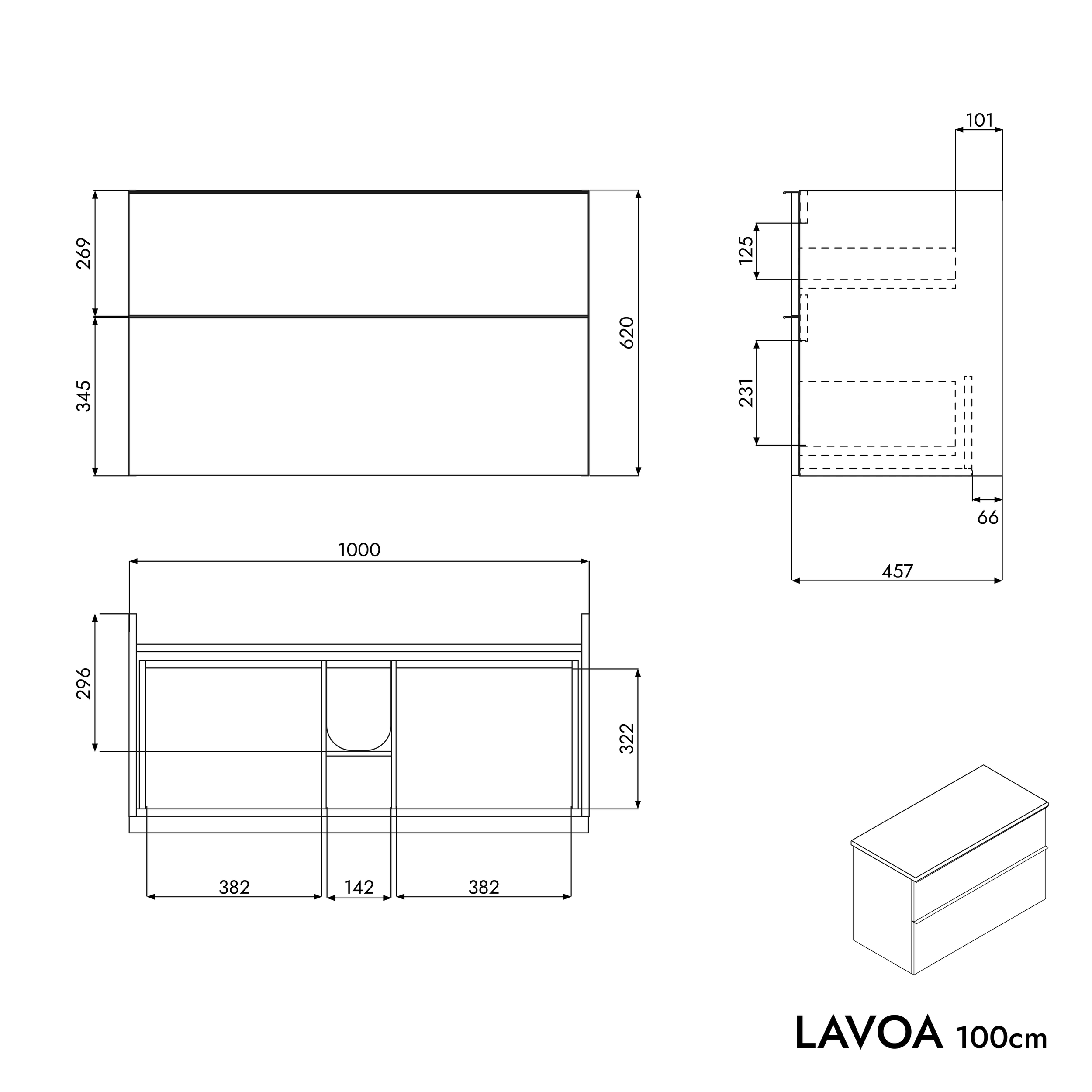 Badrumsmöbler underskåp LAVOA 100 cm