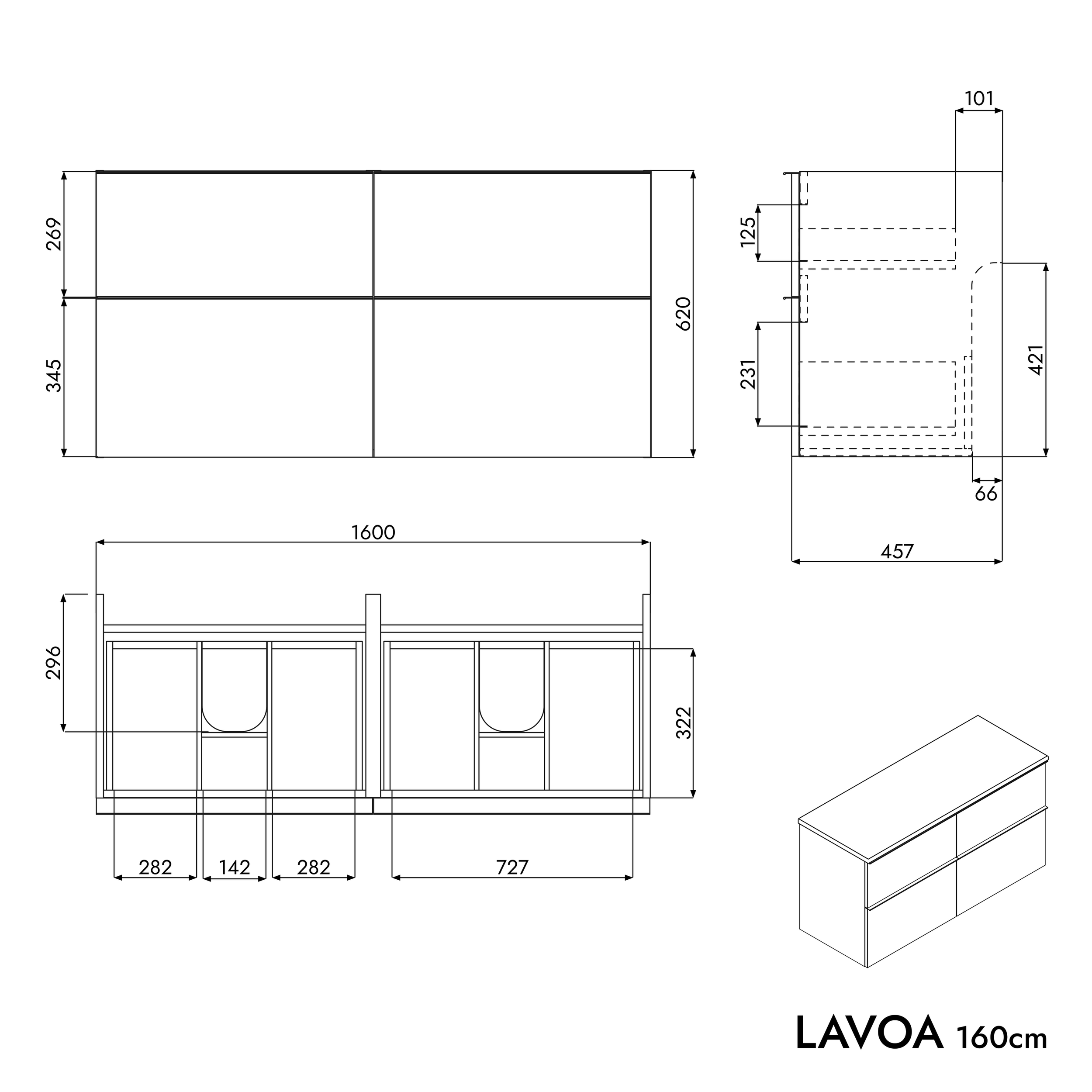 Badrumsmöbler underskåp LAVOA 160 cm