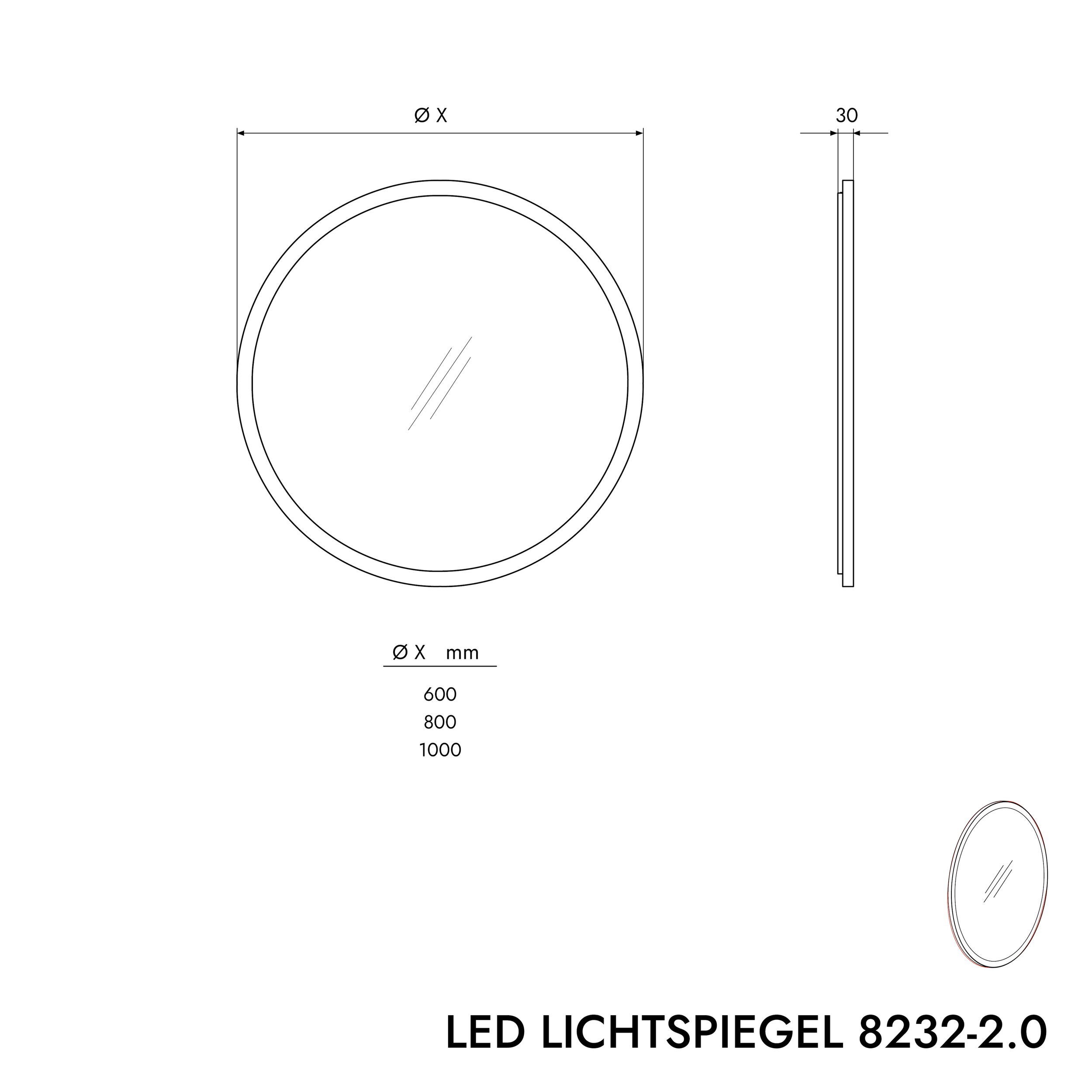 LED-ljusspegel 8232-2.0 Rund