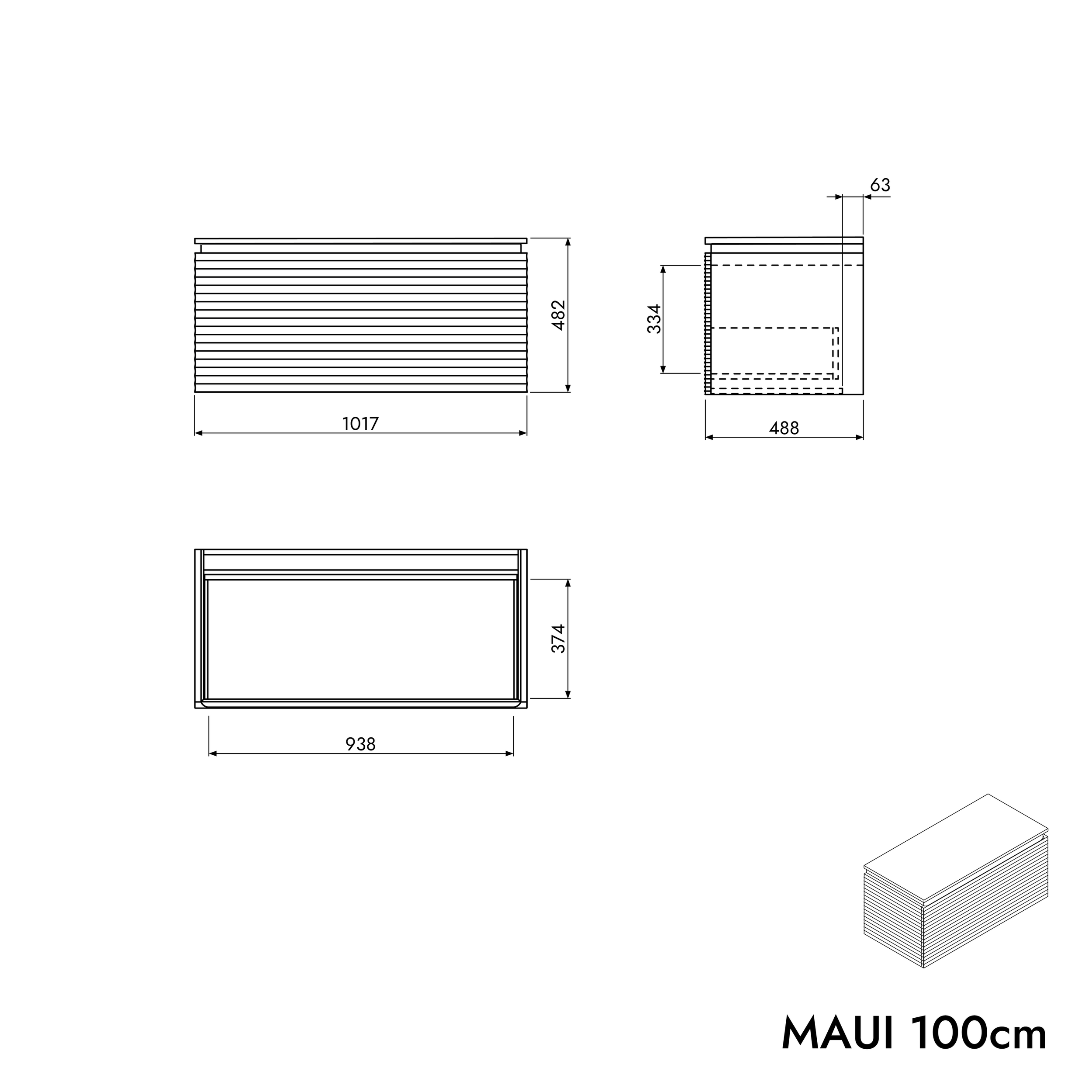 Tvättställsskåp MAUI 100 cm