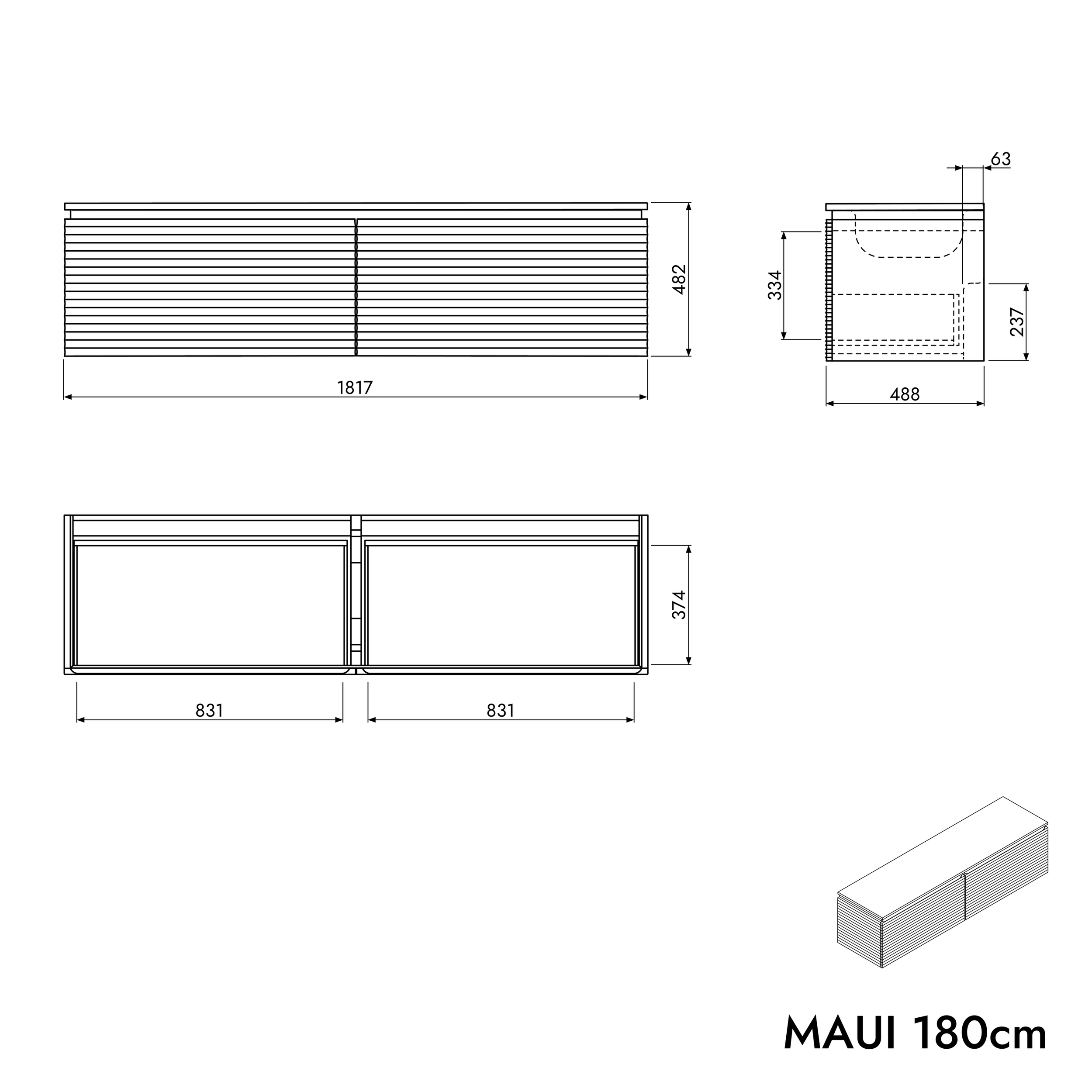Handfatsunderskåp MAUI 180 cm