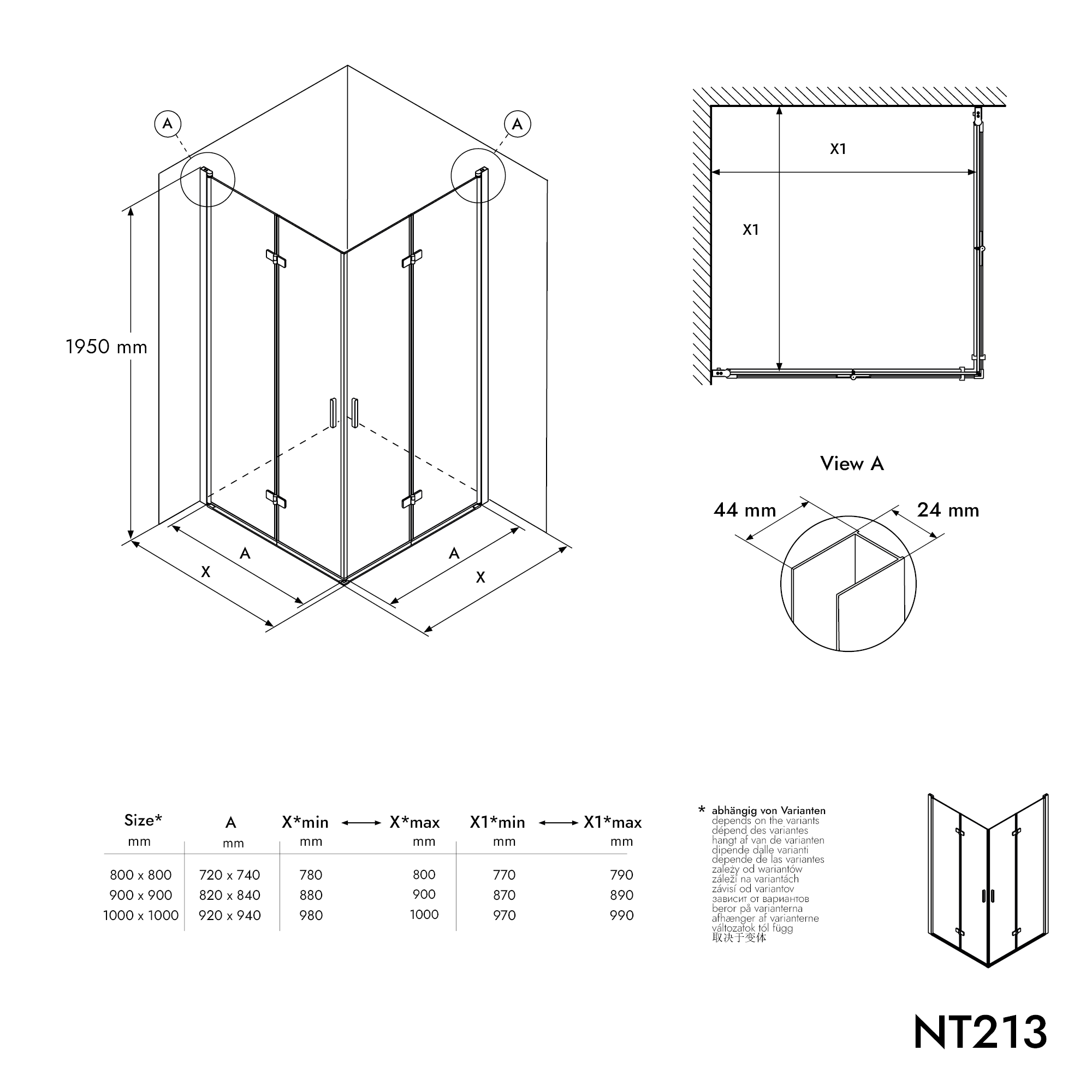 Hörndusch med två vikbara dörrar NT213
