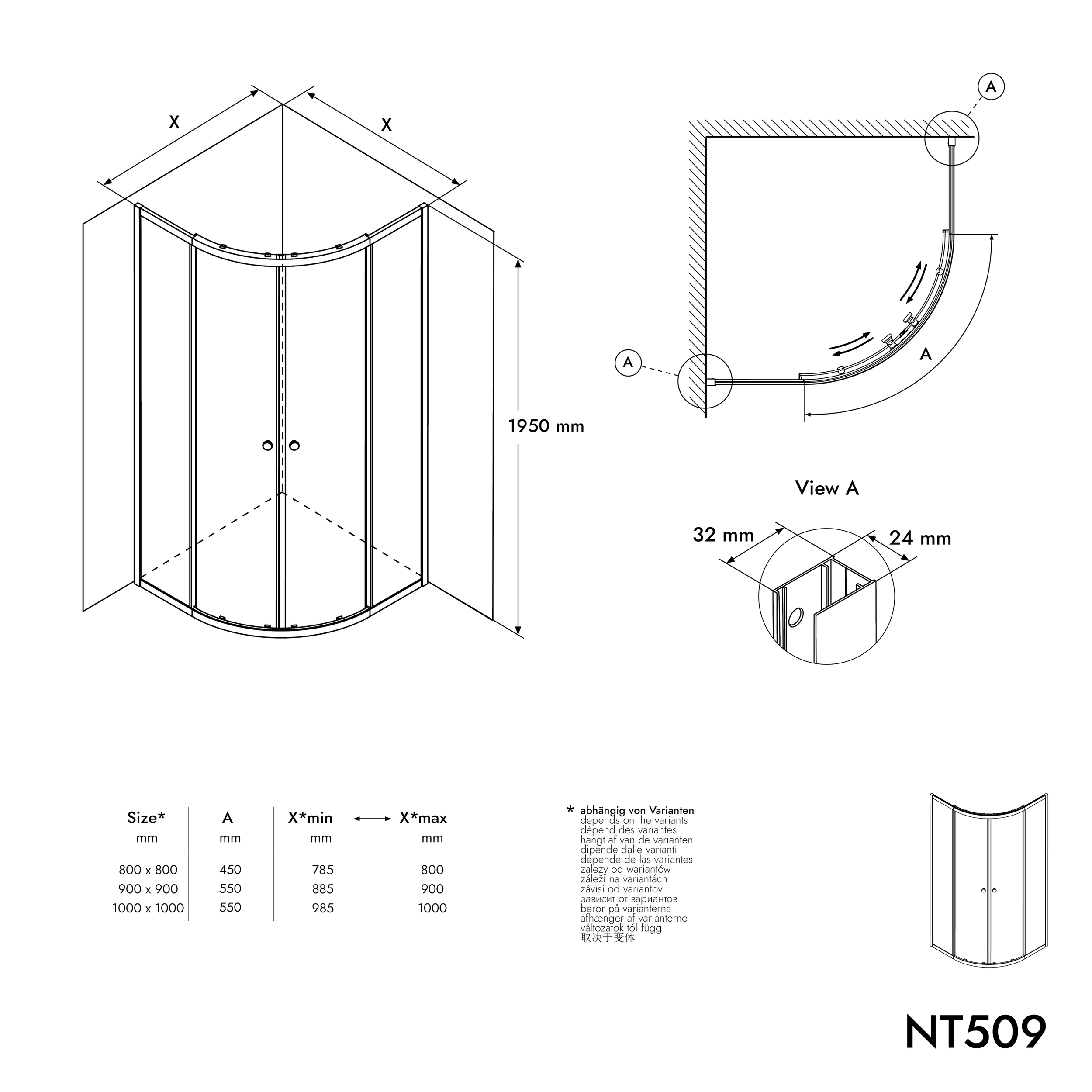 Rund dusch NT509 med skjutdörrar