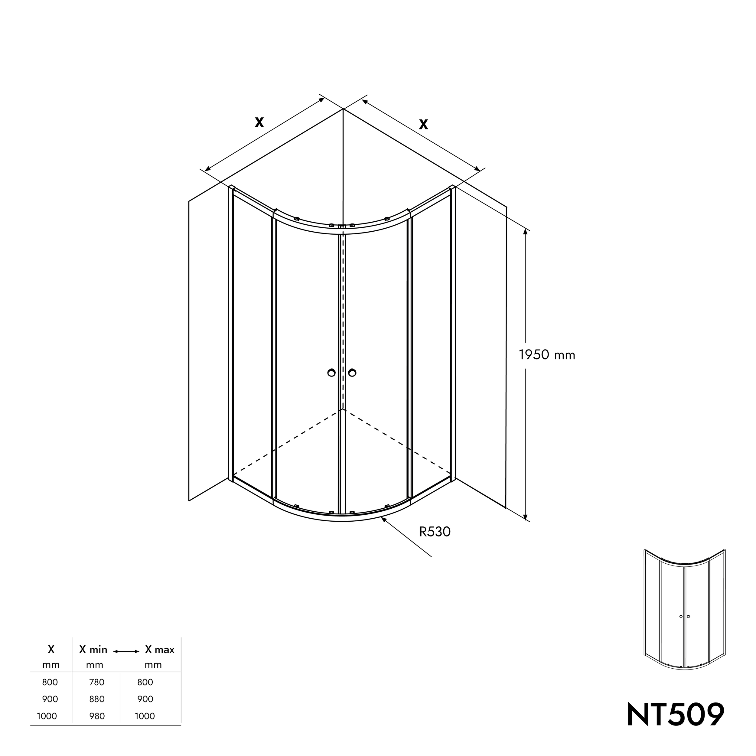 Duschkabin med skjutdörr NT509 - 6 mm nano klarglas - profilfärg och storlek kan väljas 