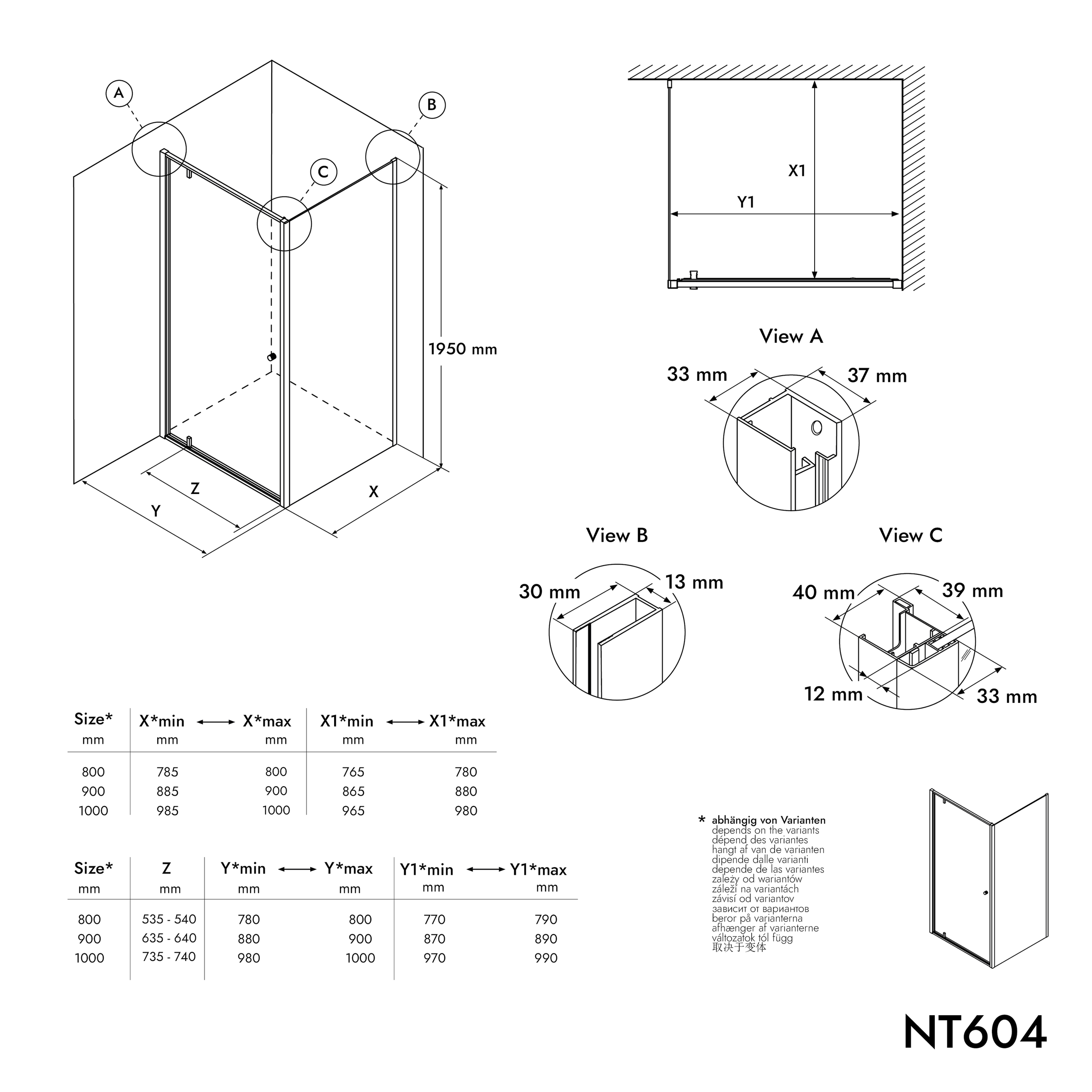 Hörndusch med svängdörr NT604 - FLEX