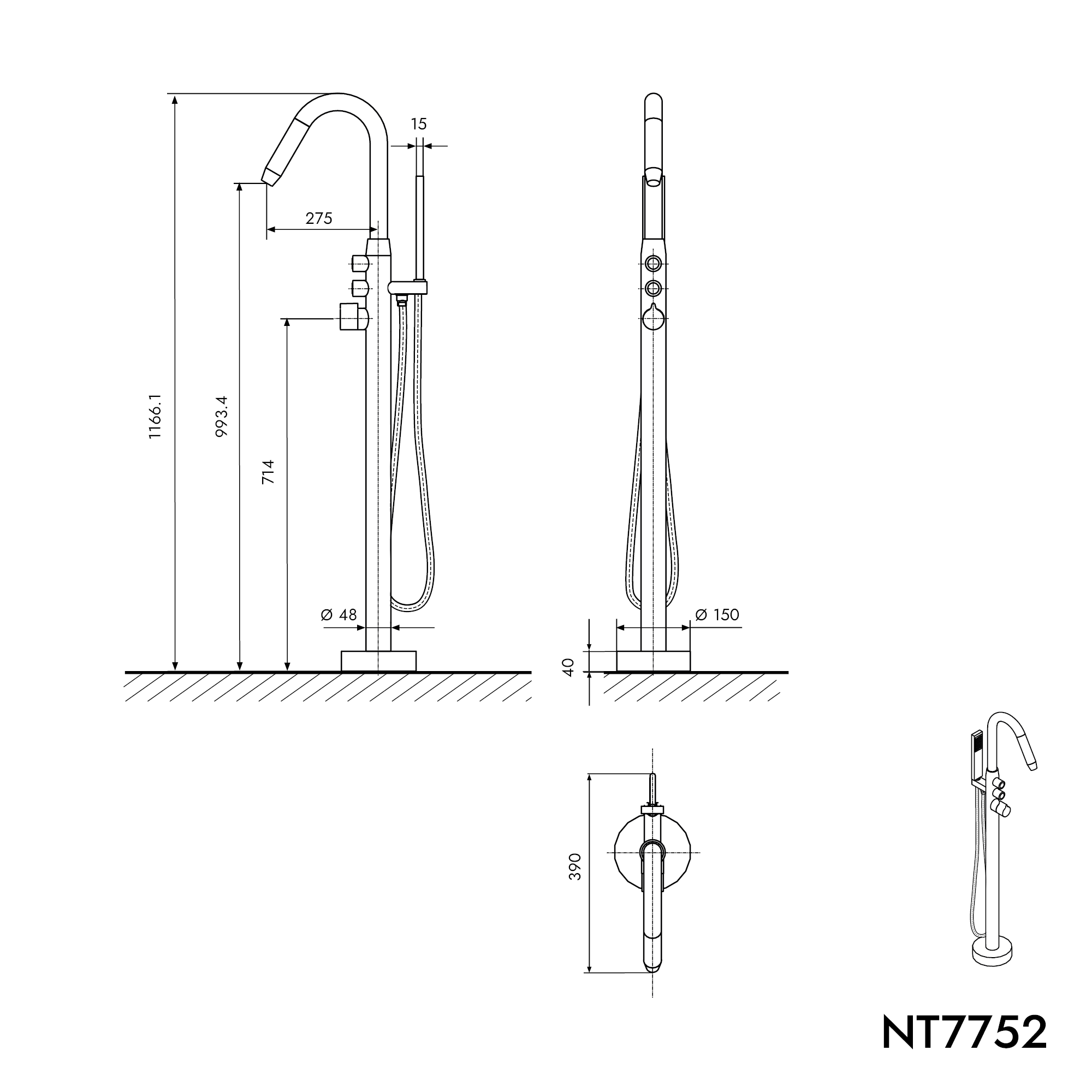 Fristående badkarblandare NT7752
