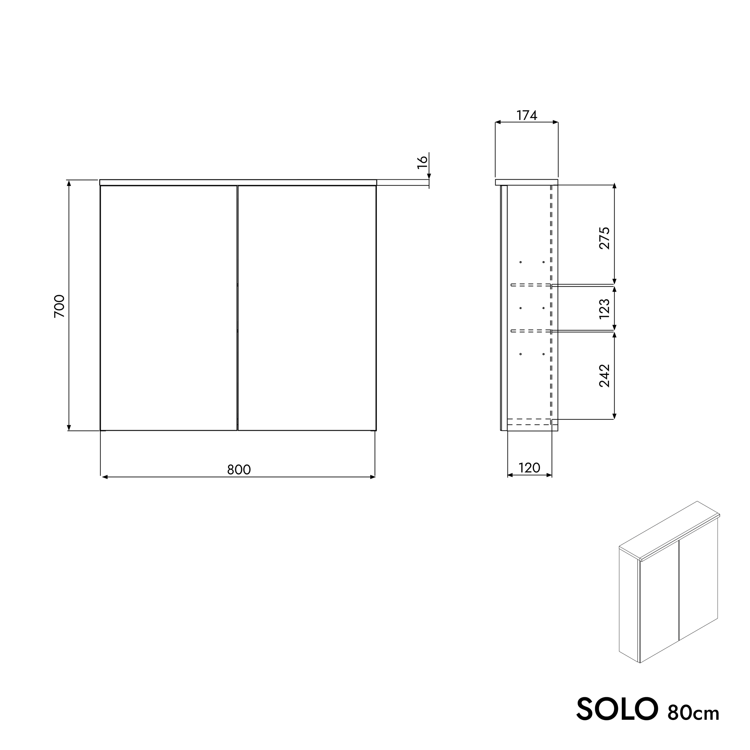 Spegelskåp SOLO med LED-belysning - 80 cm