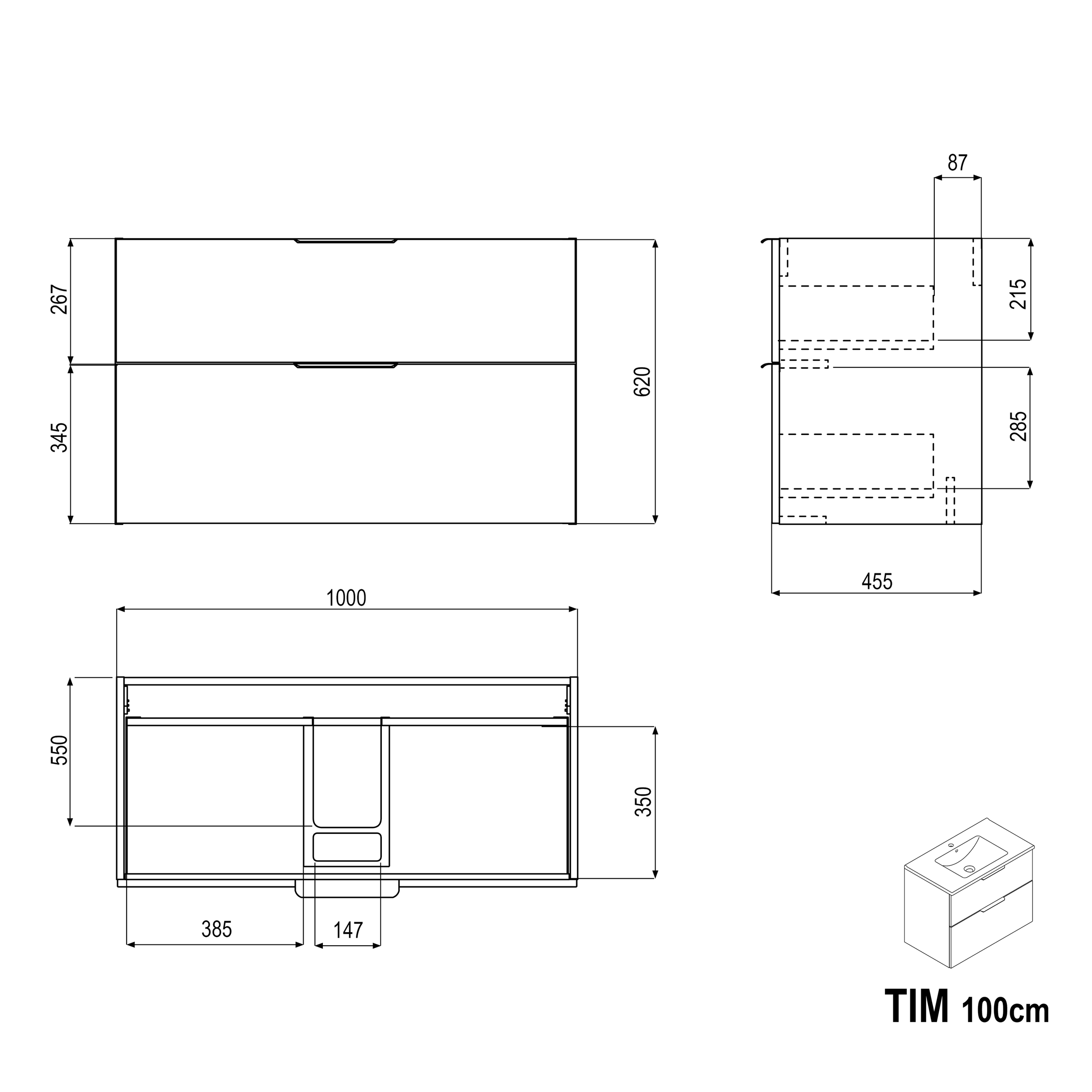 Badrumsmöbelset TIM 100 cm med tvättställ