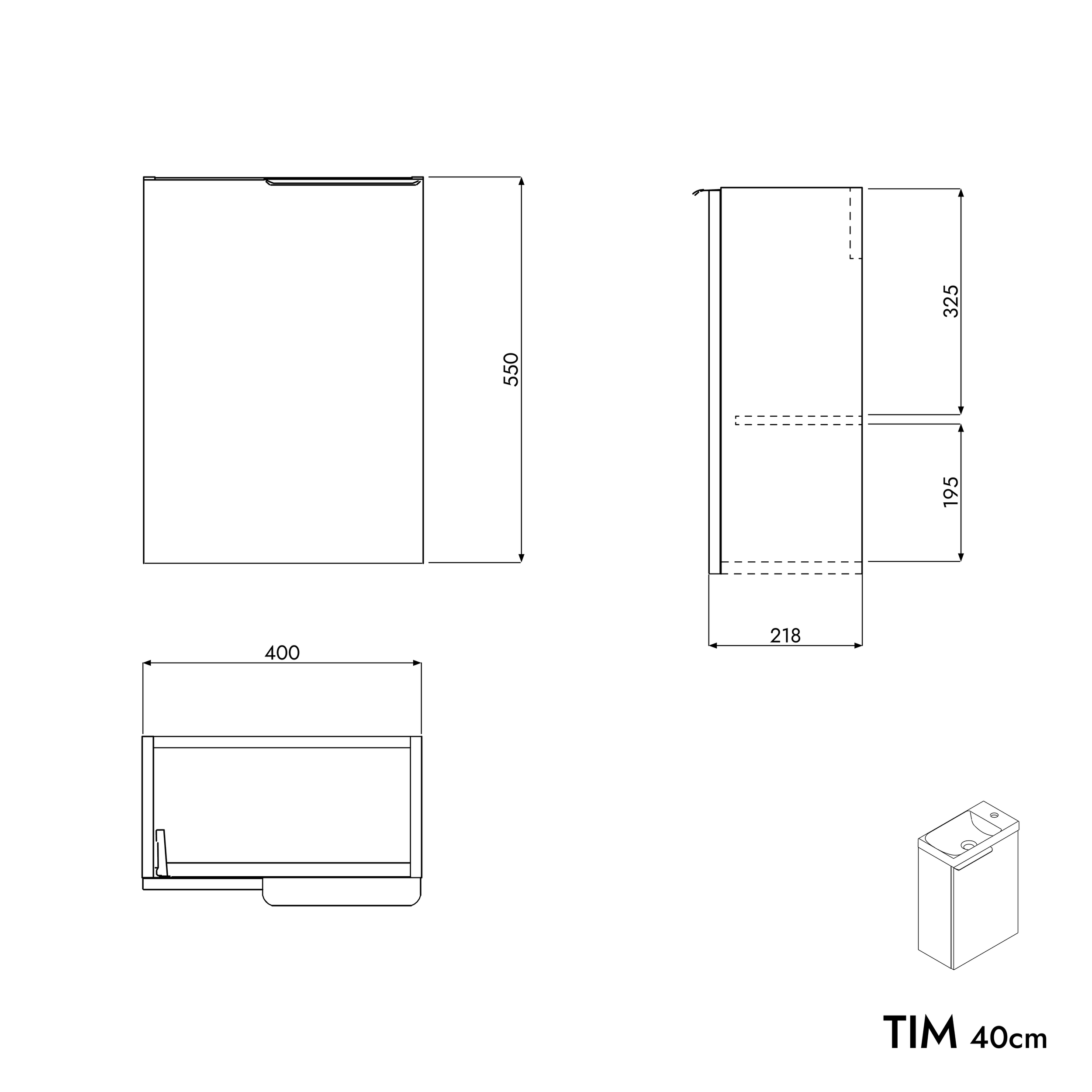 Gästtoalett badrumsmöbel set TIM 40 cm med handfat