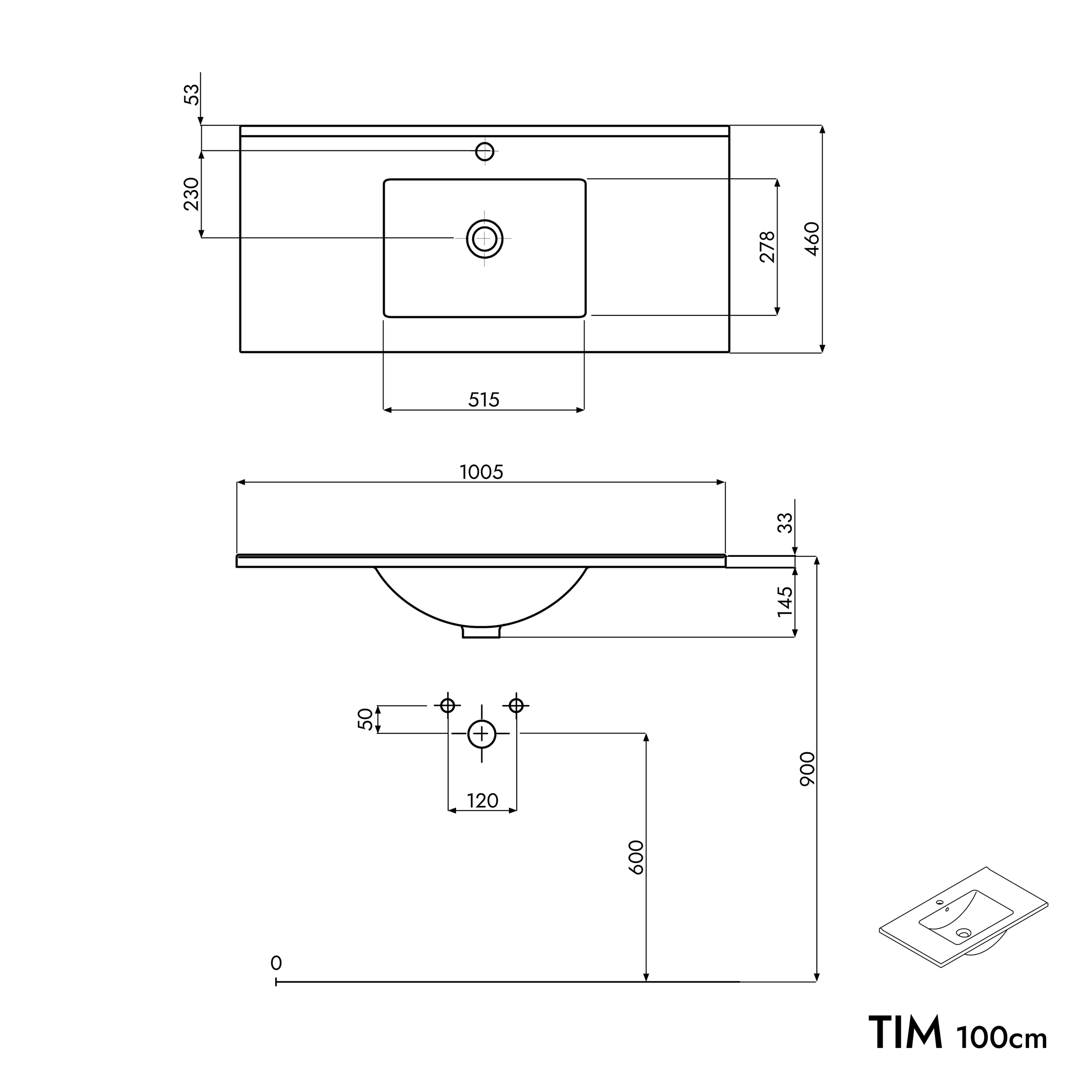 Badrumsmöbelset TIM 100 cm med tvättställ