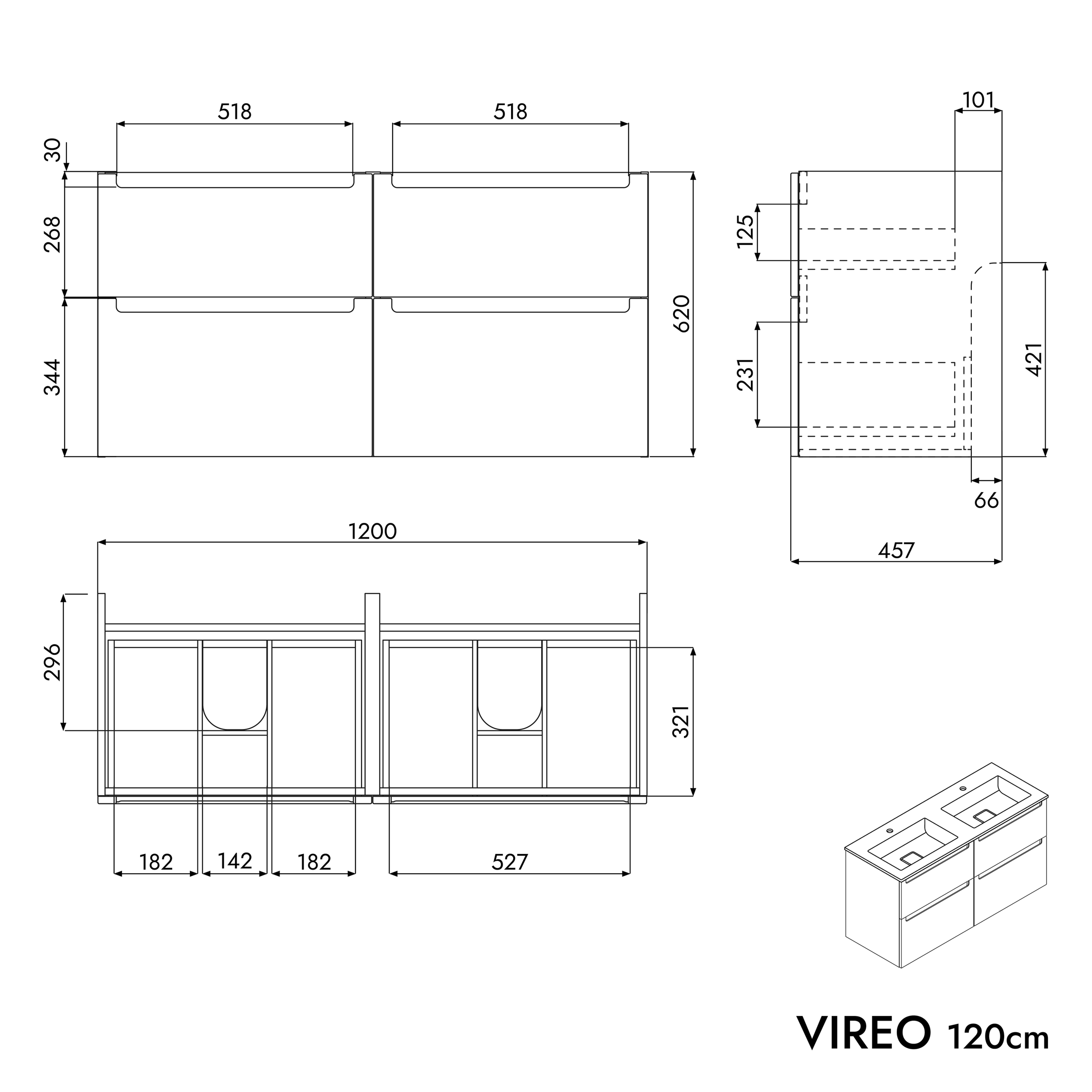 VIREO 120 cm underskåp