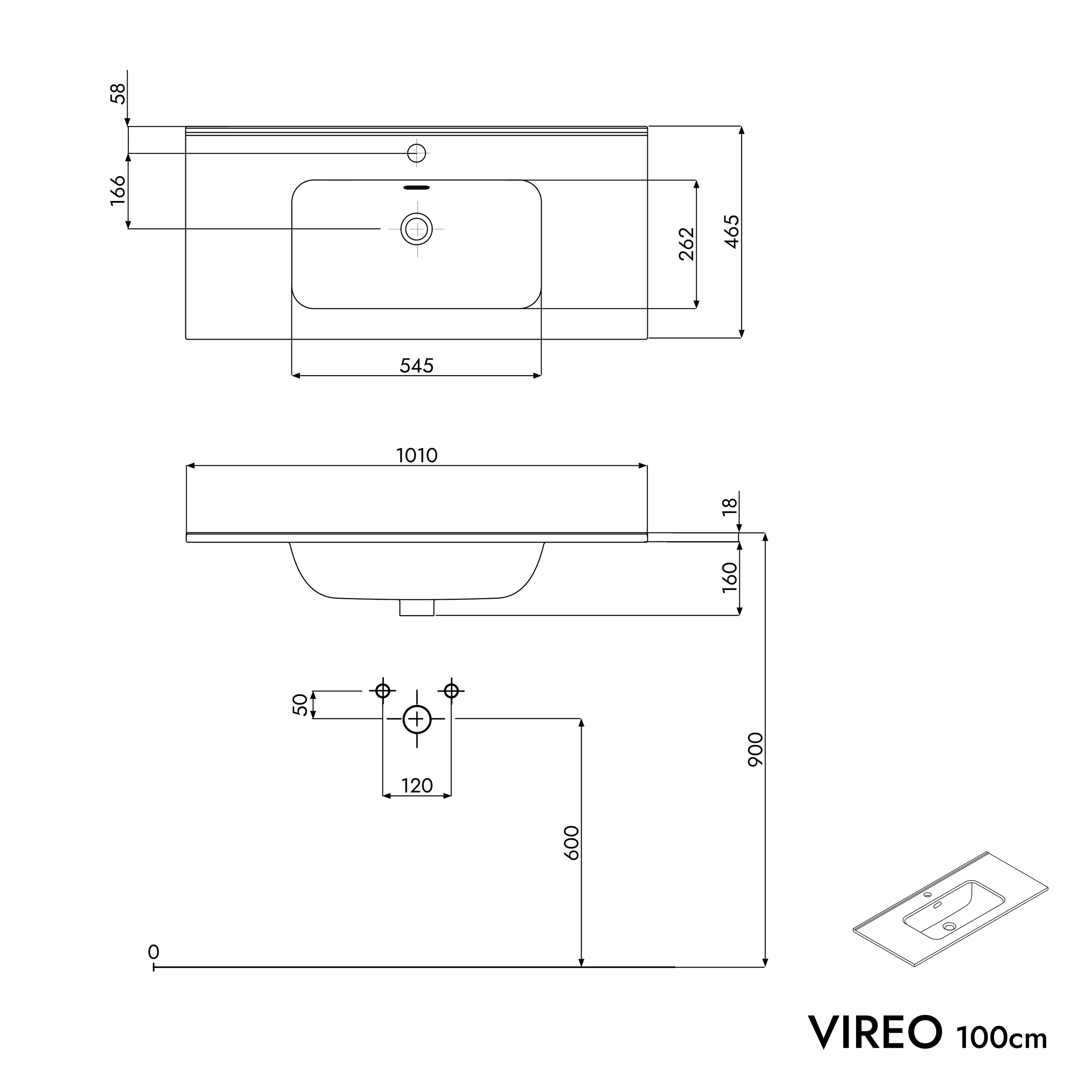 Badrumsmöbel set VIREO 100 cm med tvättställ