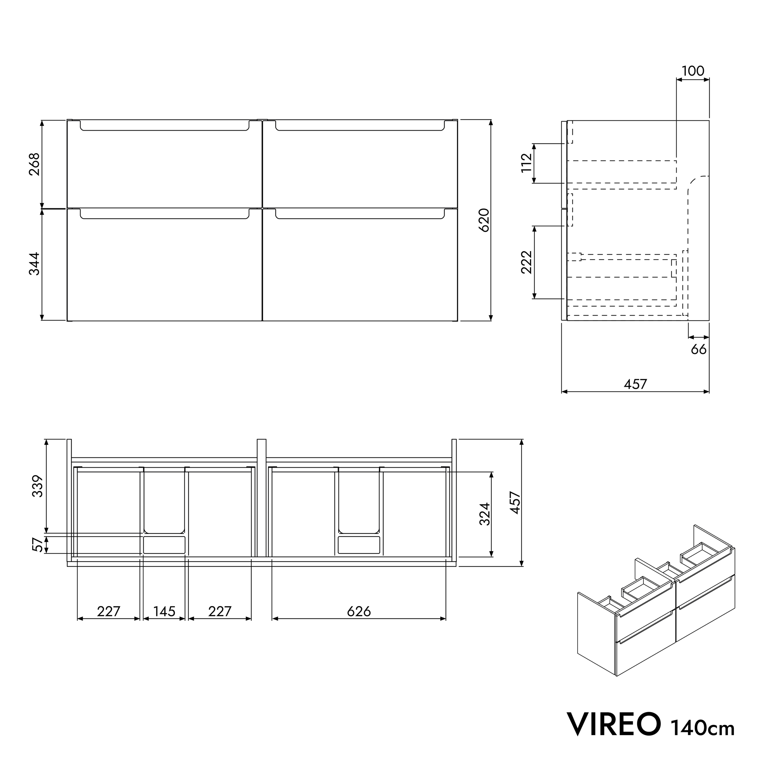 VIREO 140 cm tvättställsskåp 