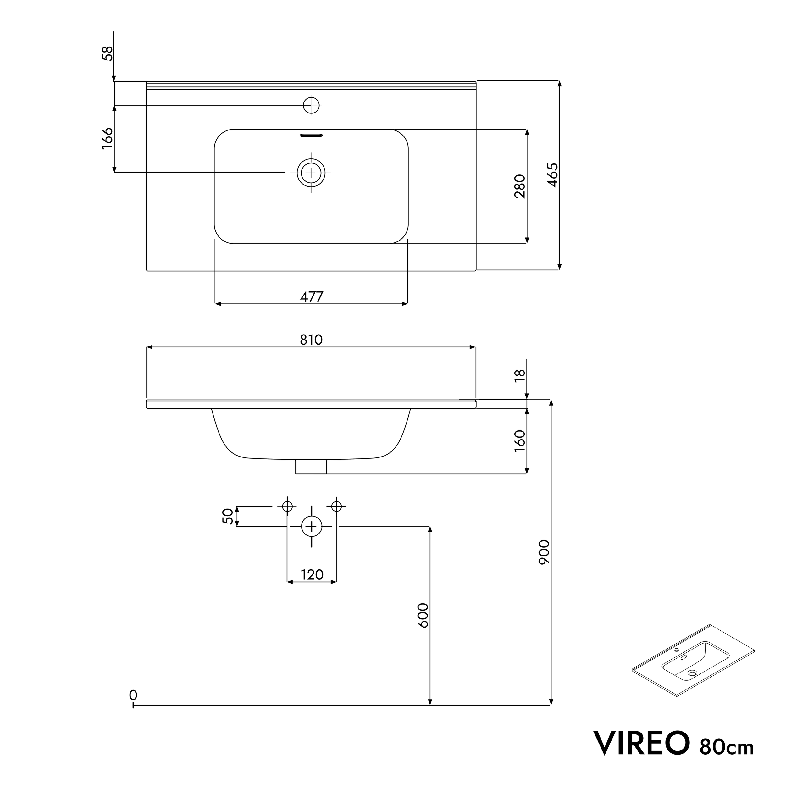 Badrumsmöbel set VIREO 80 cm med tvättställ
