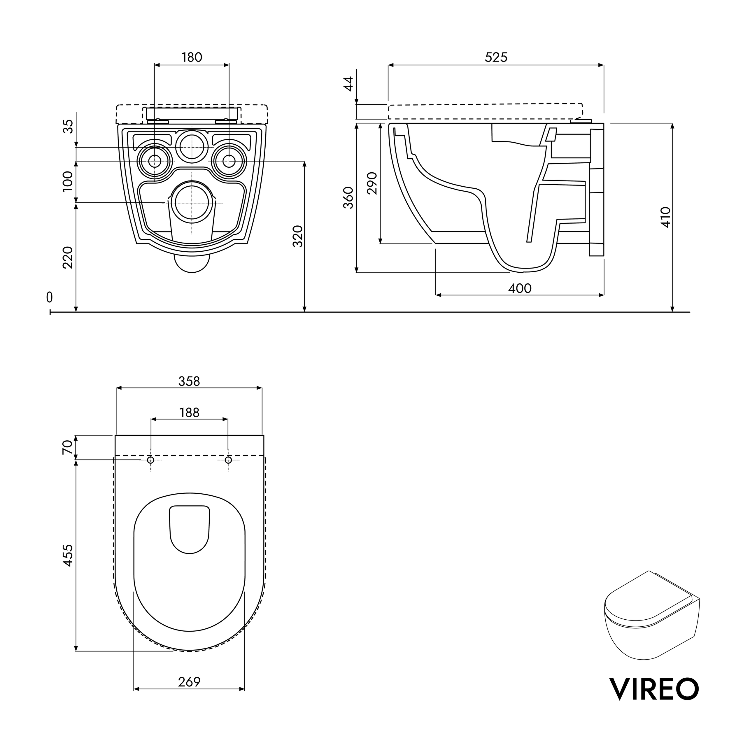 VIREO kantfri vägghängd WC inkl. soft-close lock