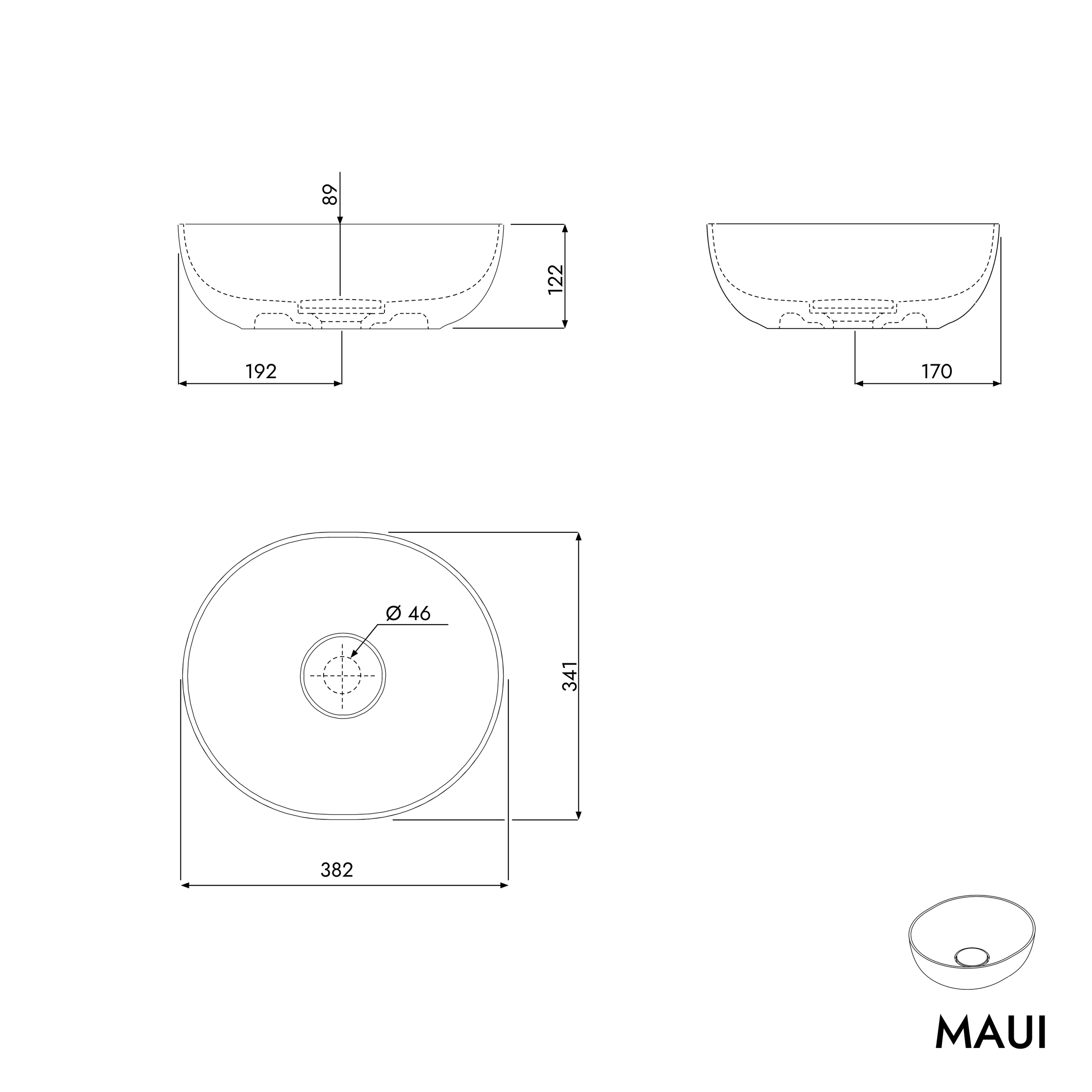 Ovalt tvättställ MAUI