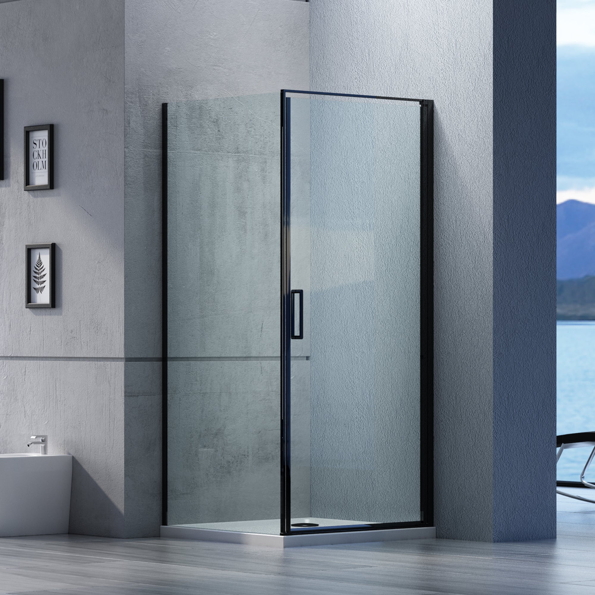 Hörndusch av äkta nano-glas 6 mm, EX 416S svart - 90 x 90 x 195 cm