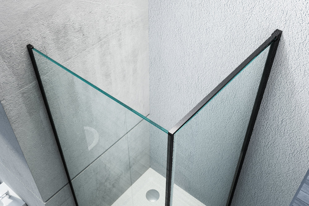 Hörndusch av äkta nano-glas 6 mm, EX 416S svart - 90 x 90 x 195 cm