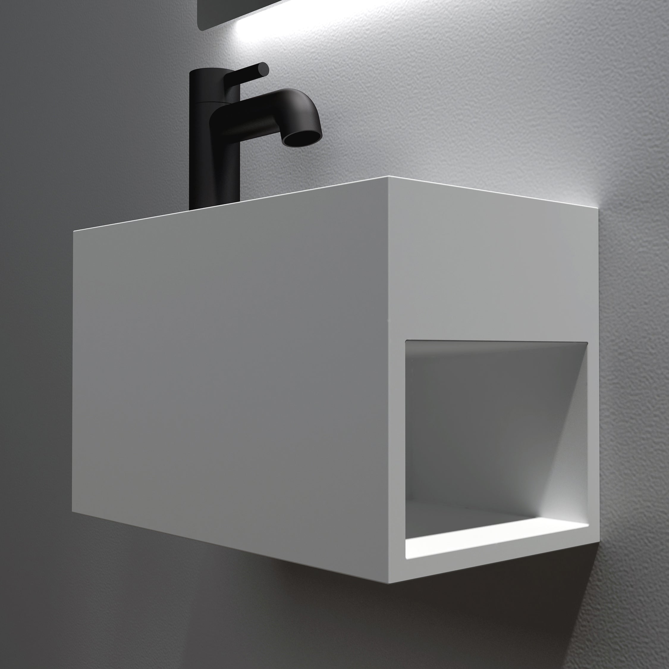 Vägghängt tvättställ PB2046 av mineralgjutet - 33 x 18 x 20,5 cm